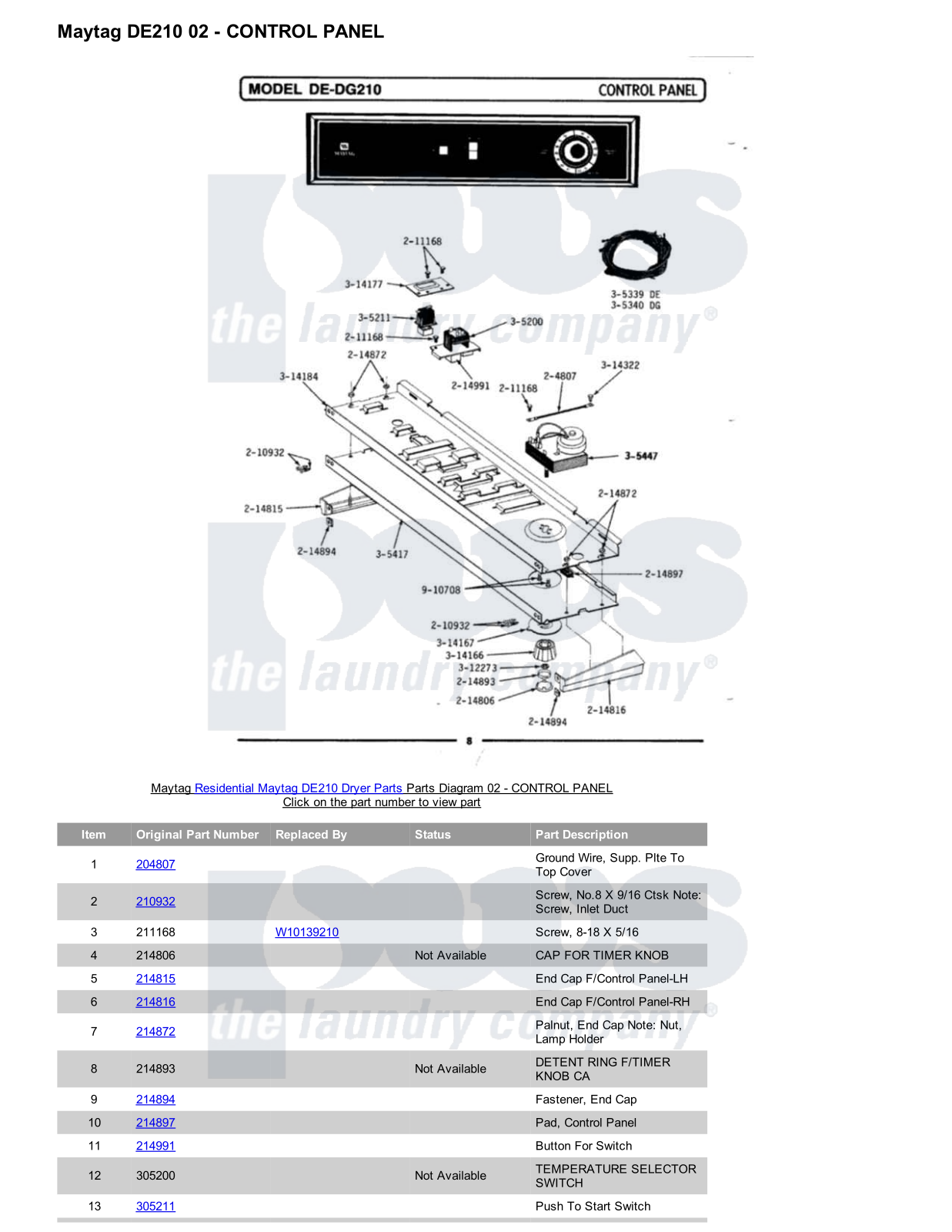 Maytag DE210 Parts Diagram