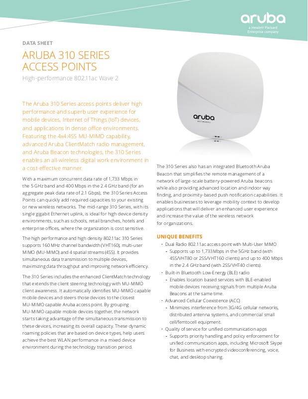 Aruba AP-315 Data sheet