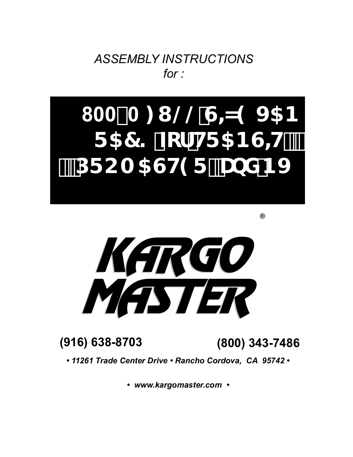 Kargo Master 800 User Manual