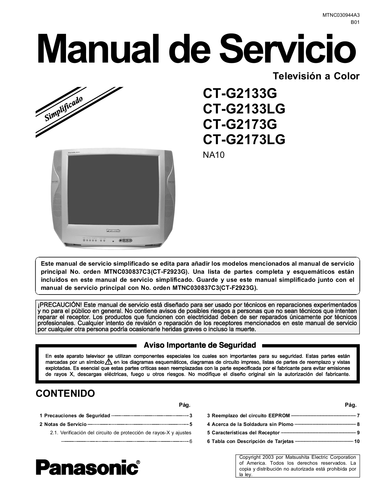 Panasonic CT-G2133G, CT-G2133LG, CT-G2173G, CT-G2173LG Service Manual