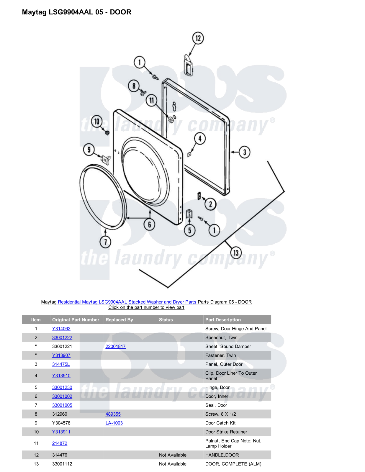 Maytag LSG9904AAL Stacked and Parts Diagram