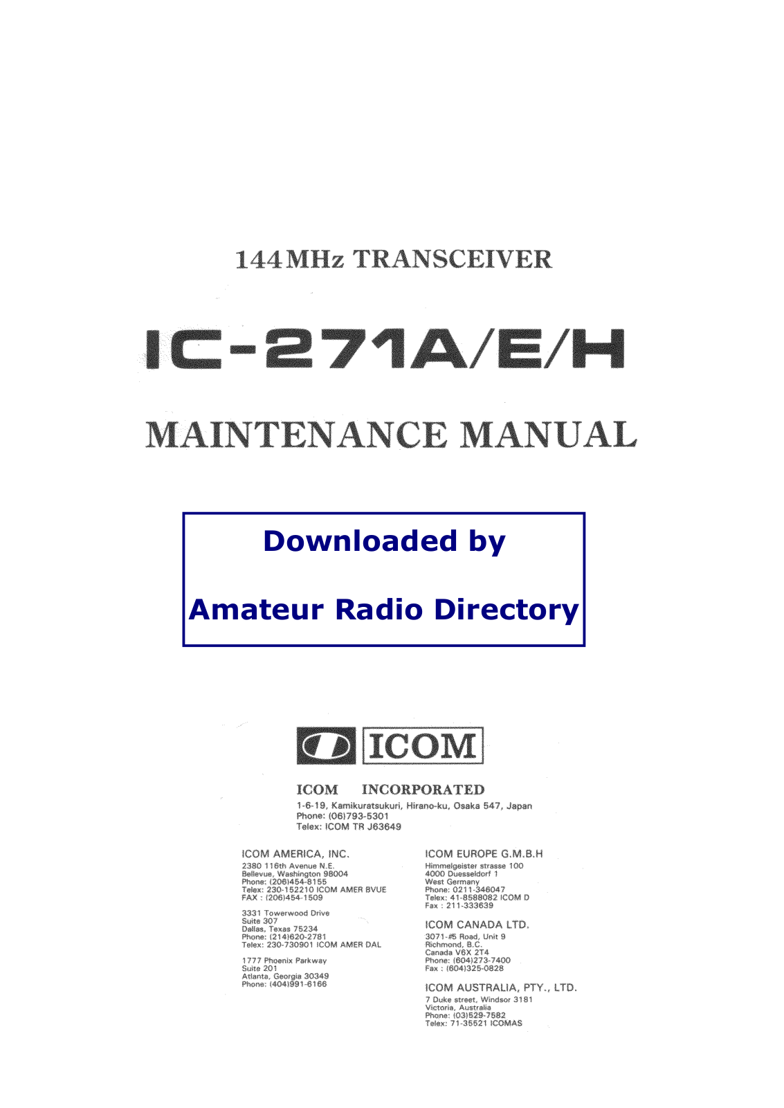 Icom IC271 User Manual