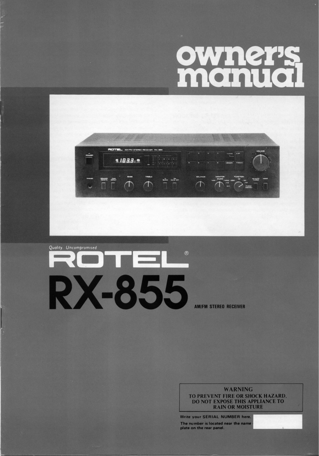 Rotel RX-855 Owners manual