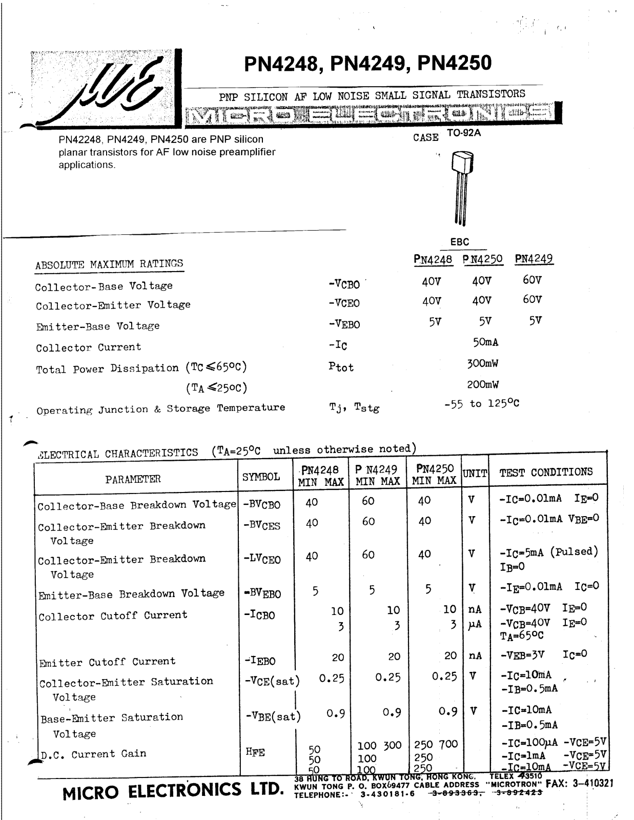 MICRO PN4248, PN4249, PN4250 Datasheet