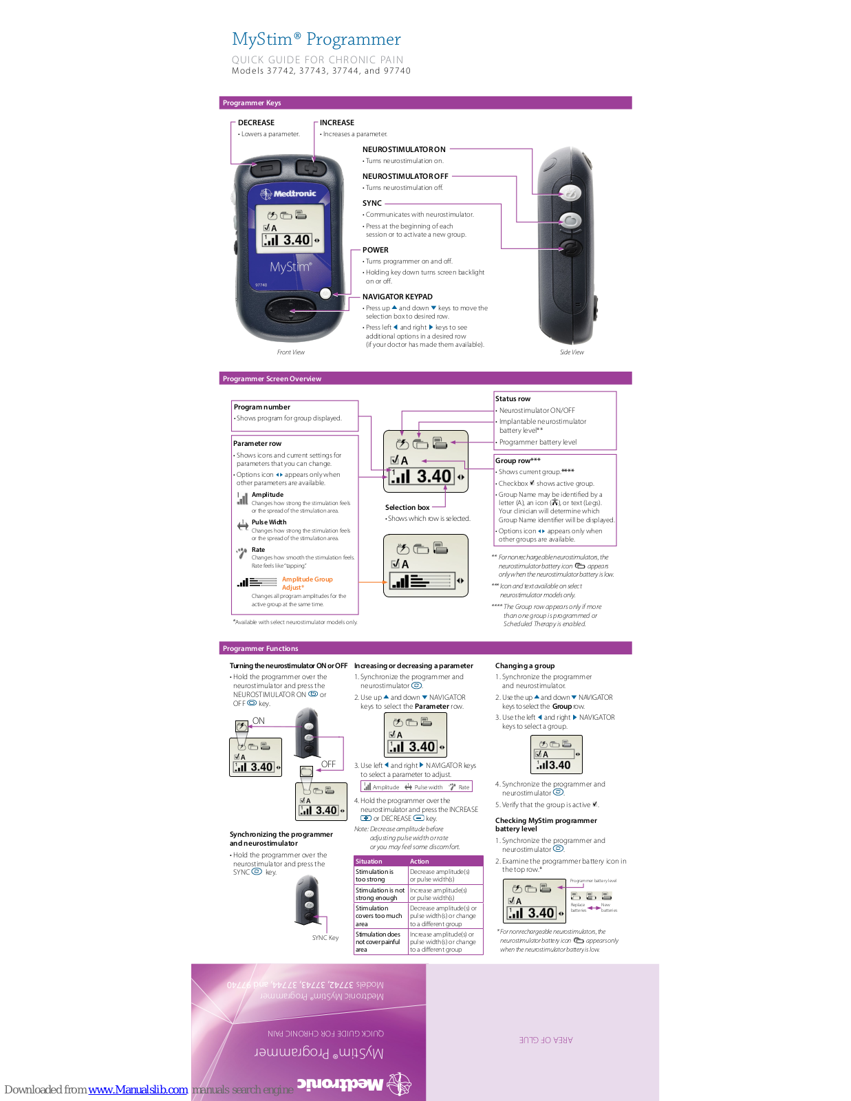 Medtronic MyStim 37742, MyStim 37744, MyStim 37743 Quick Manual