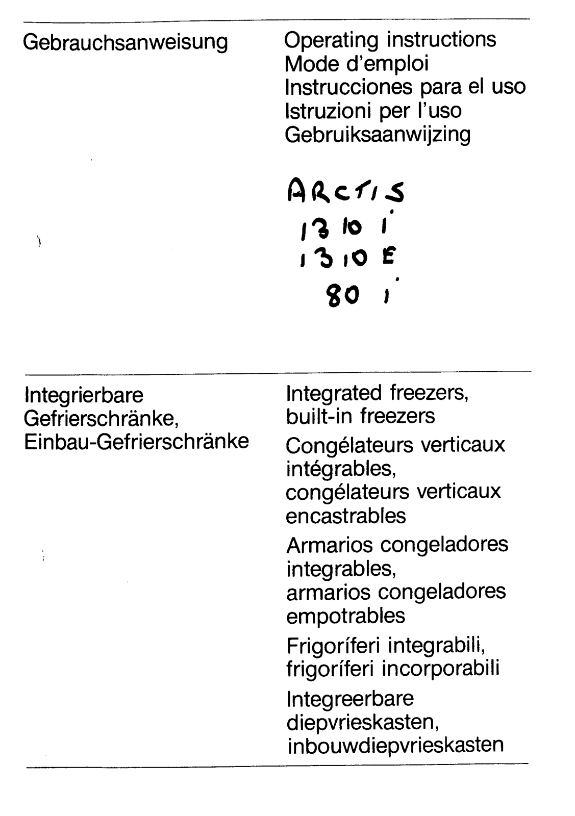 Aeg-electrolux ARCTIS 1310I User Manual