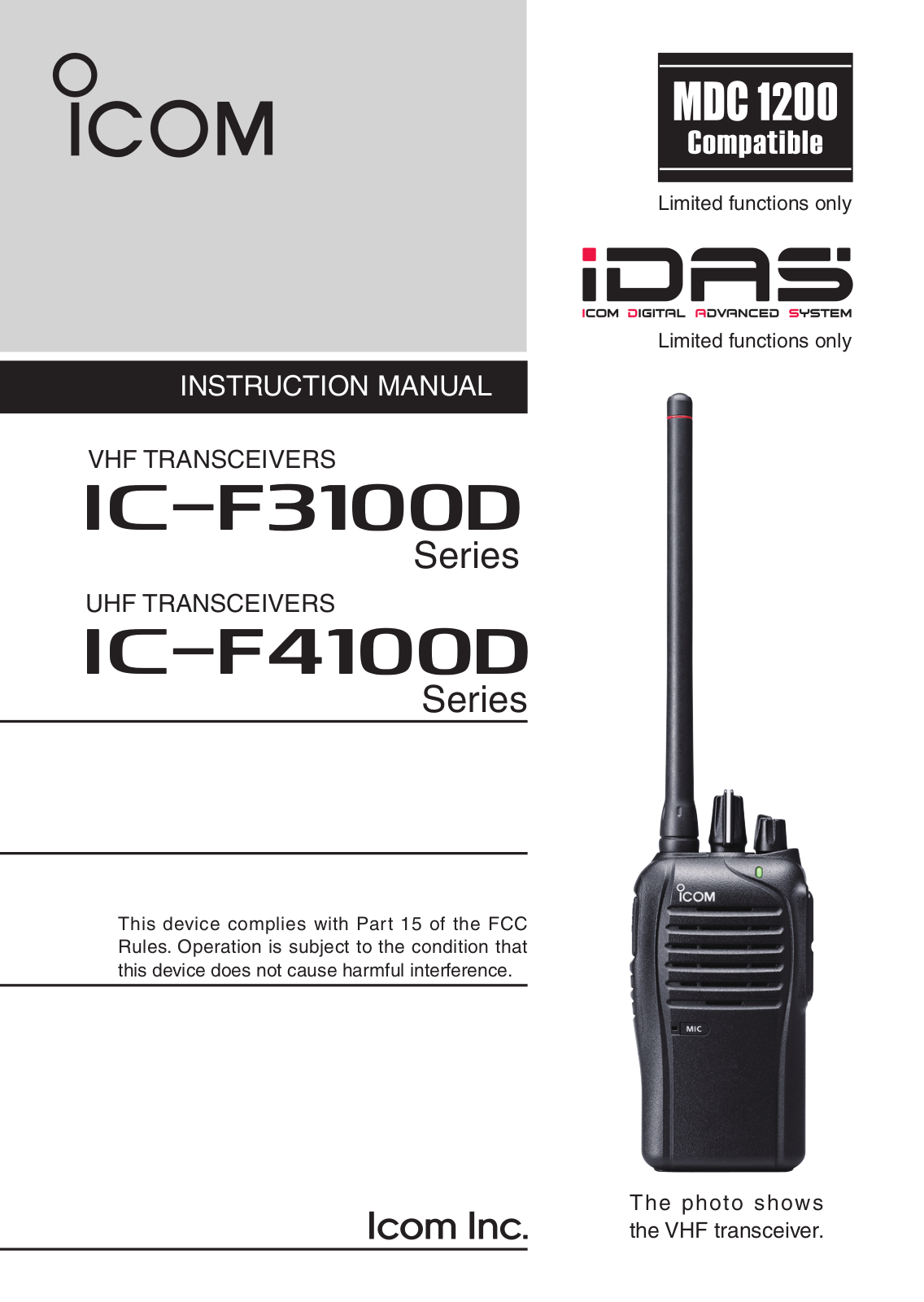 Icom IC-F4100D, IC-F3102D, IC-F4102D Instruction Manual