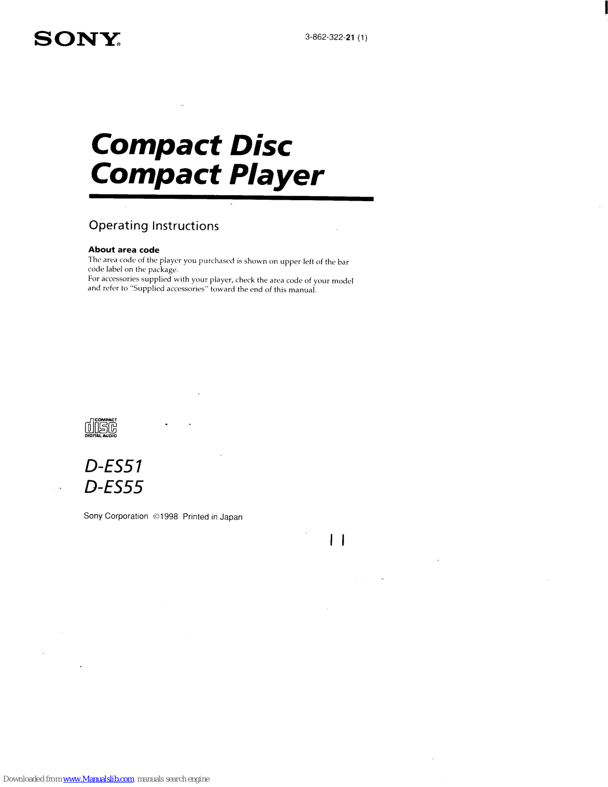 Sony D-ES51 Operating Instructions (primary manual), D-ES55 Operating Instructions Manual