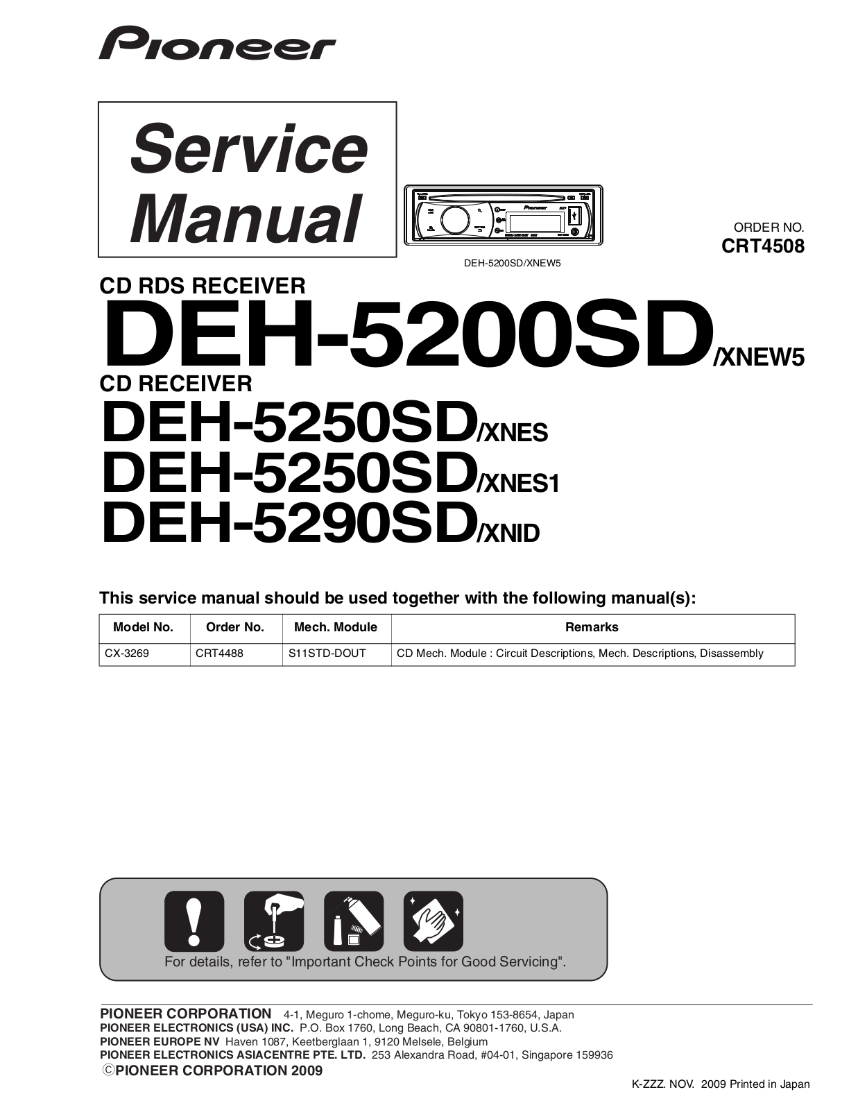 Pioneer DEH-5200-SD, DEH-5250-SD, DEH-5290-SD Service manual