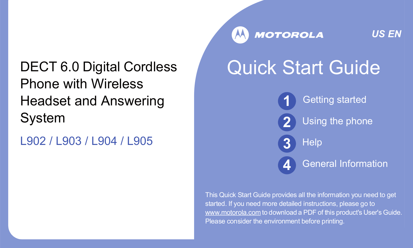 Motorola L902, L903, L904, L905 Quick Start Guide