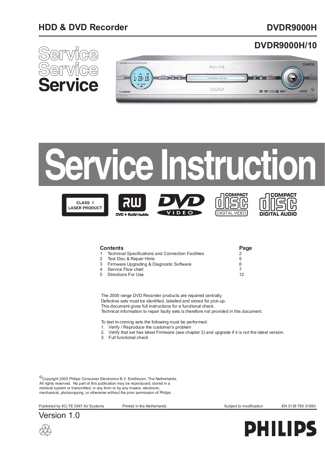 Philips DVDR9000-H SM2 Schematic