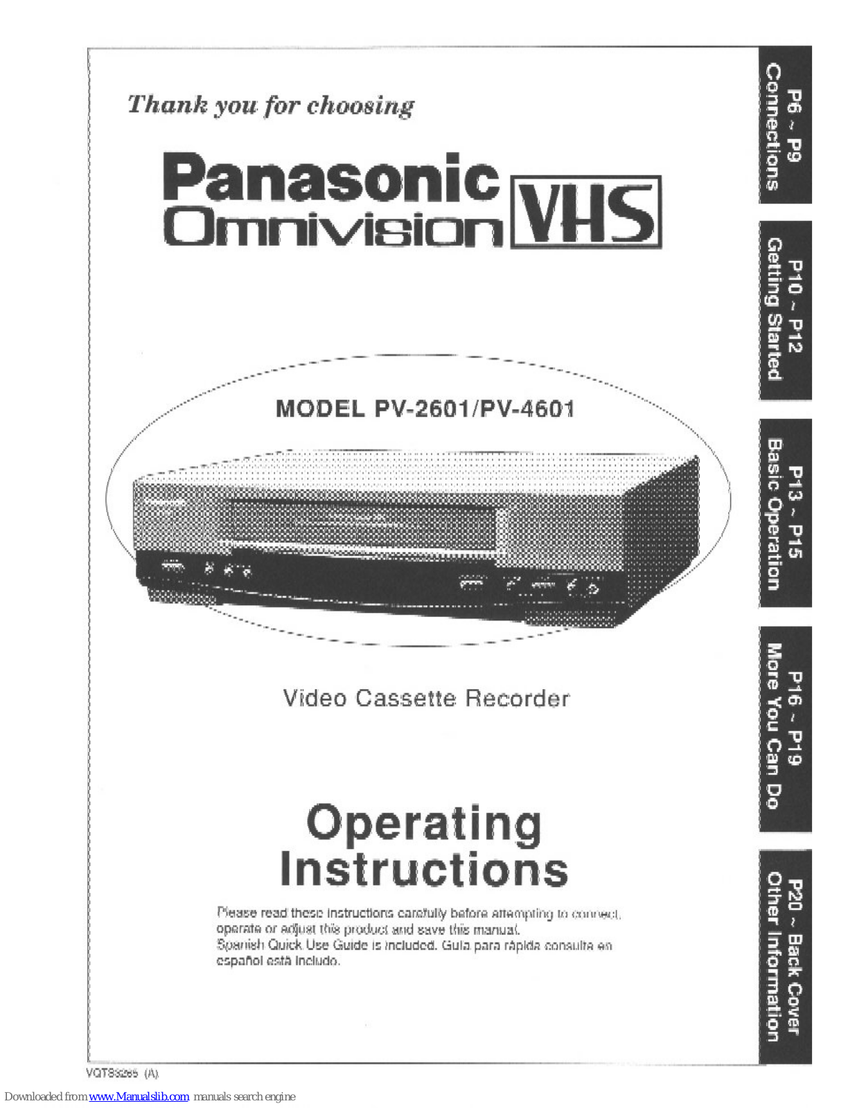 Panasonic Omnivision PV-2601, Omnivision PV-4601 Operating Instructions Manual