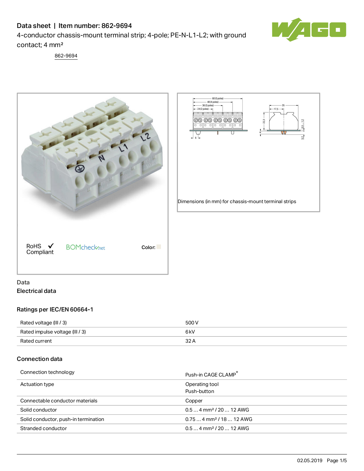 Wago 862-9694 Data Sheet