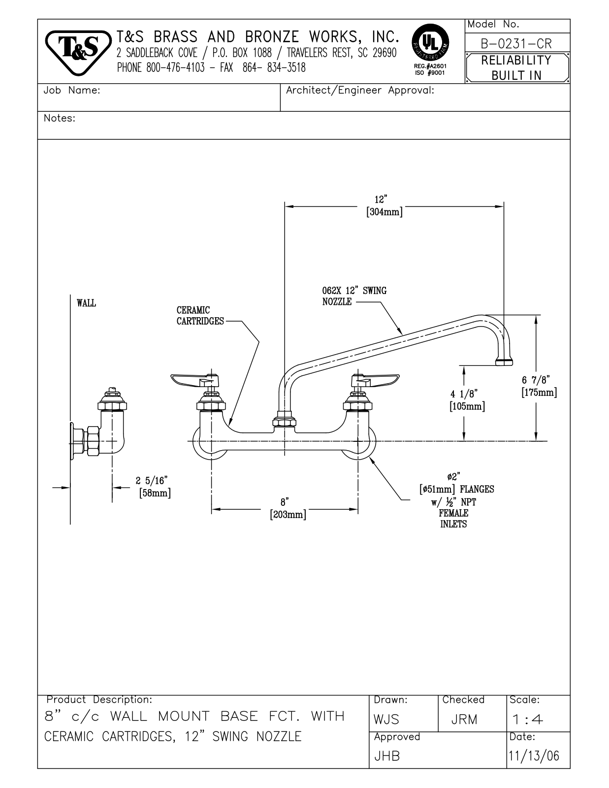 T & S Brass & Bronze Works B-0231-CR General Manual