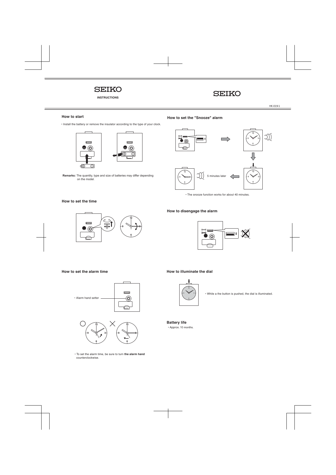 Seiko QHE125K, QHE140W Instruction manual