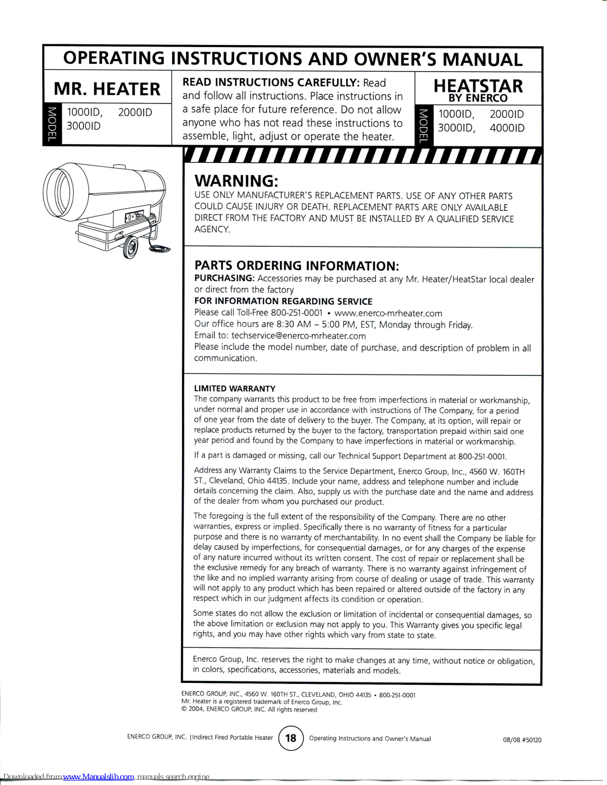 Mr. Heater 1000ID, 2000ID, 3000ID Owner's Manual