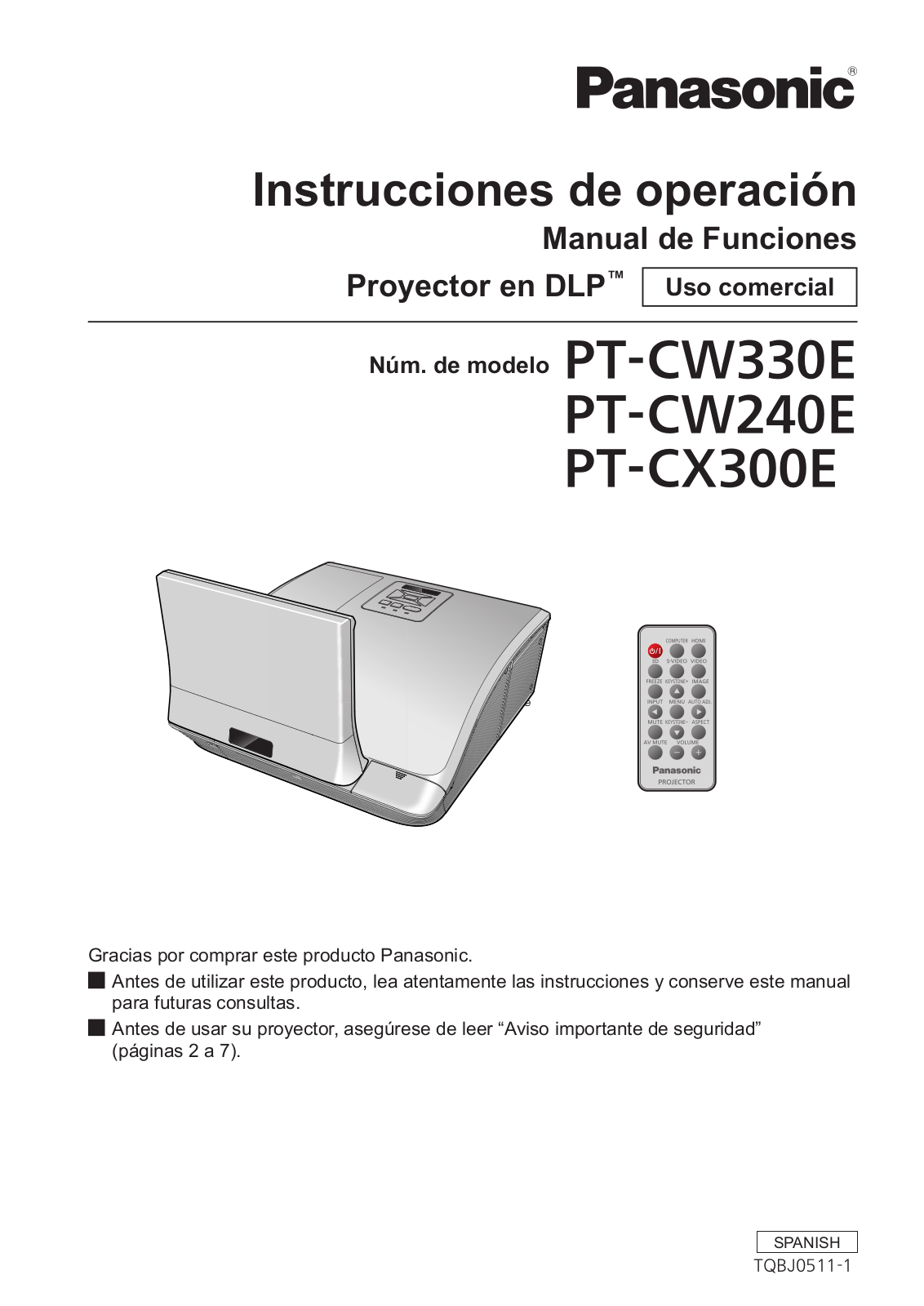 Panasonic PT-CX300E Operating Instruction