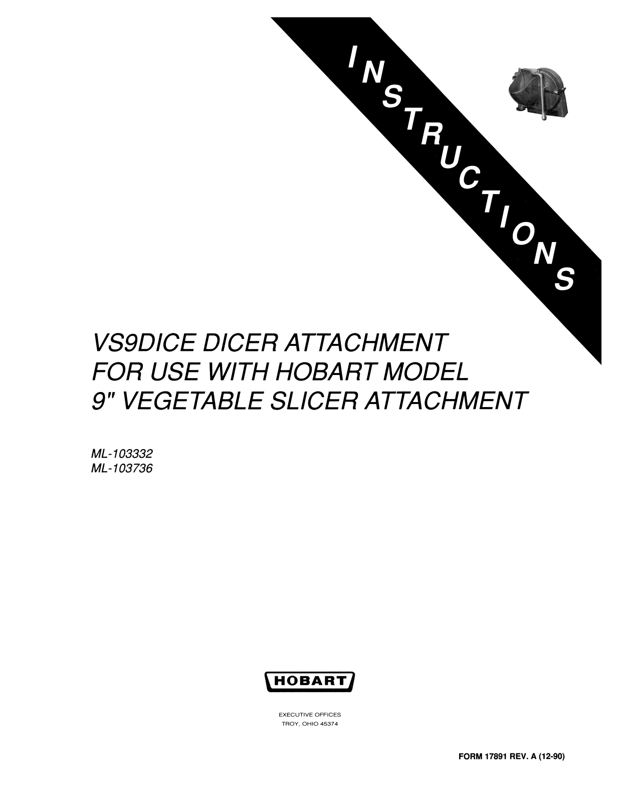 Hobart VS9DICE Installation Manual