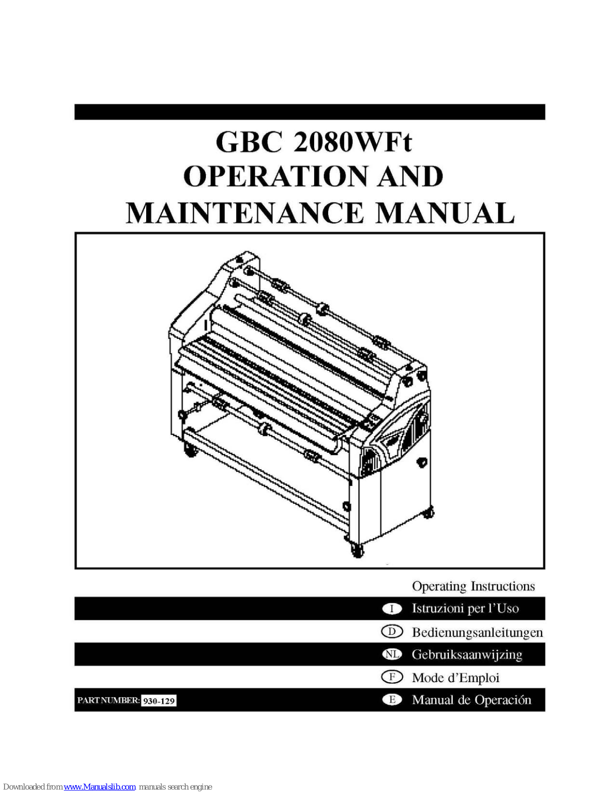 GBC 2080WFt Operation And Maintenance Manual