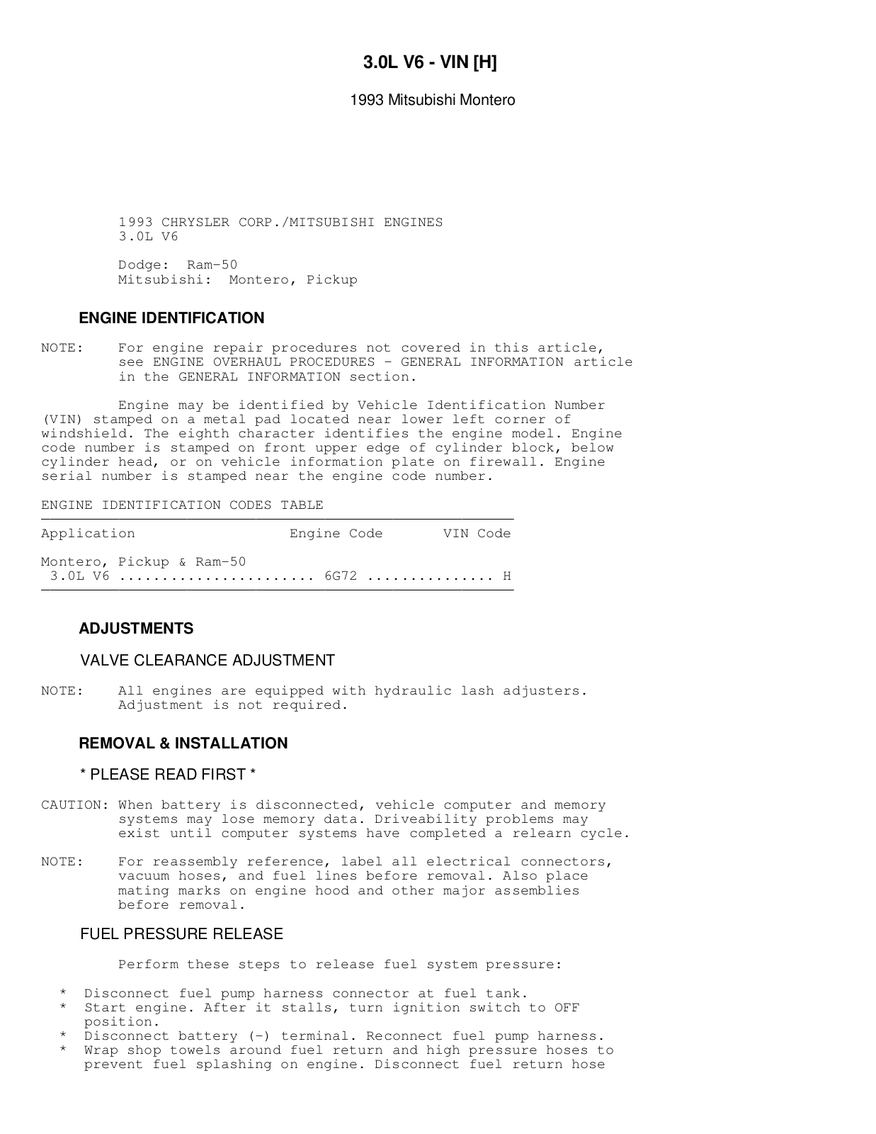 Mitsubishi Montero 1993 User Manual