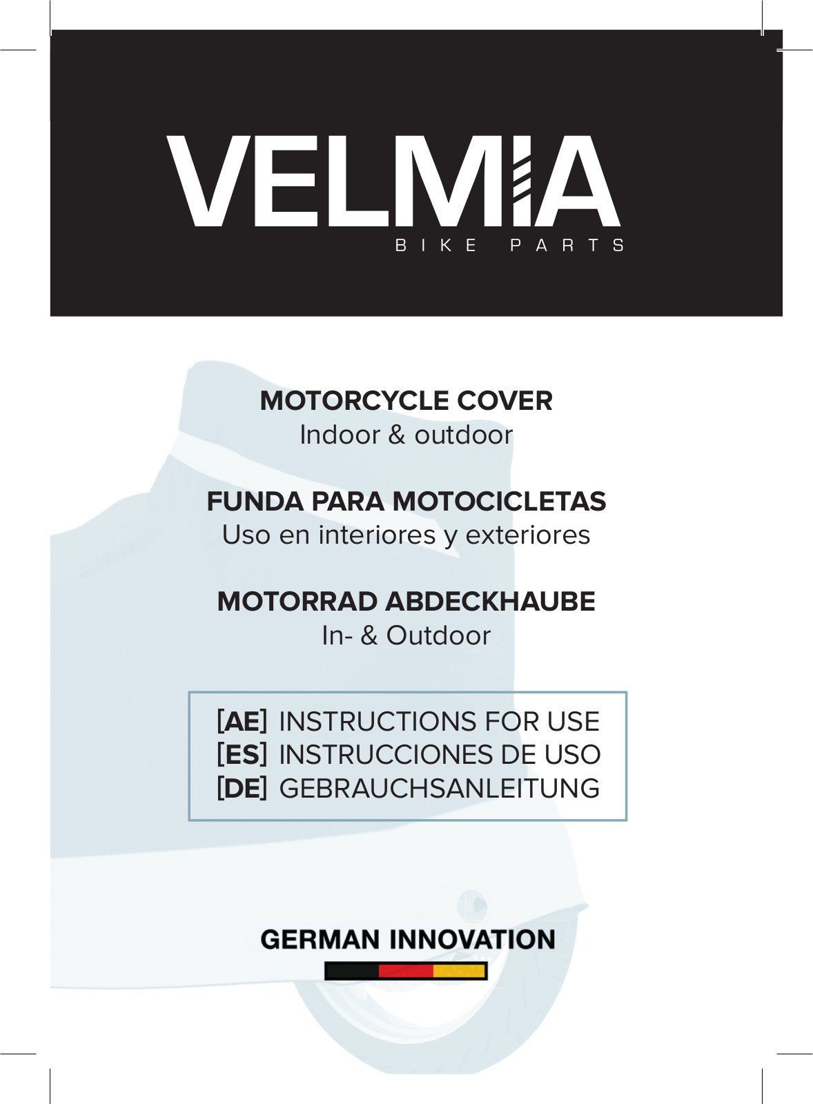 Velmia Premium Motorcycle Cover Instructions For Use Manual