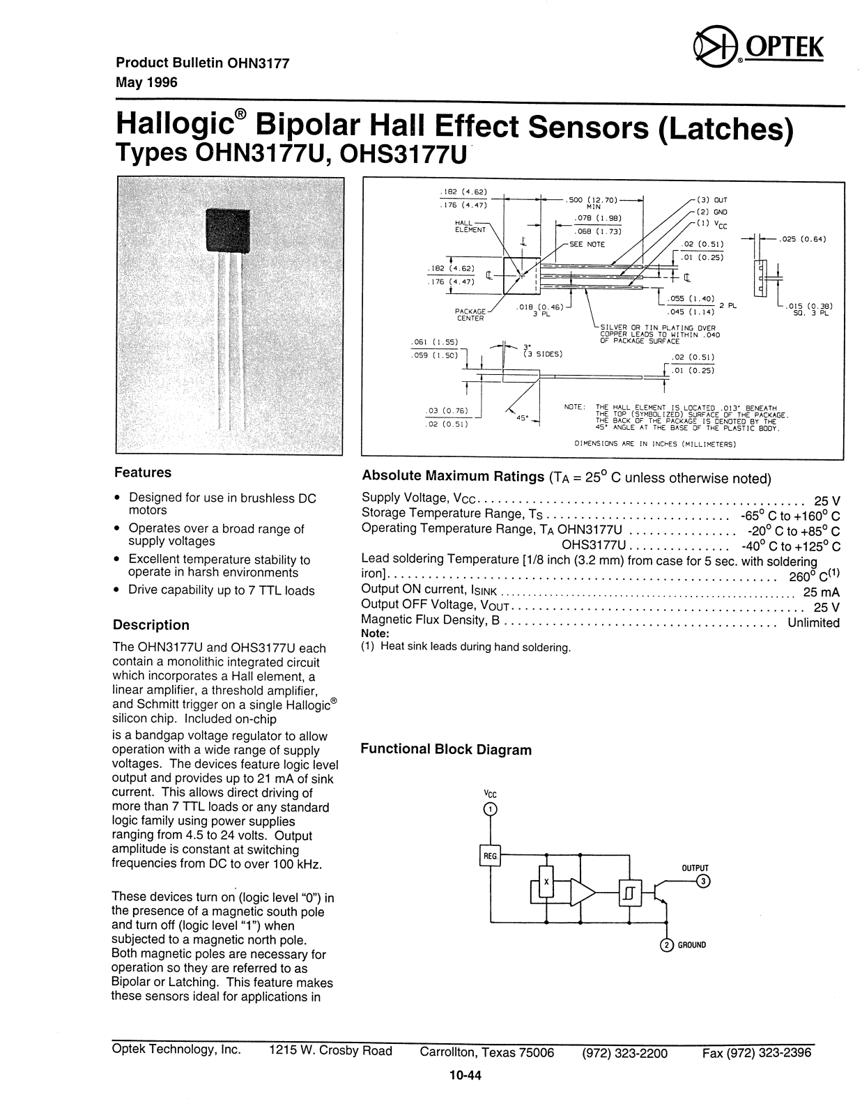 OPTEK OHN3177U, OHS3177U Datasheet