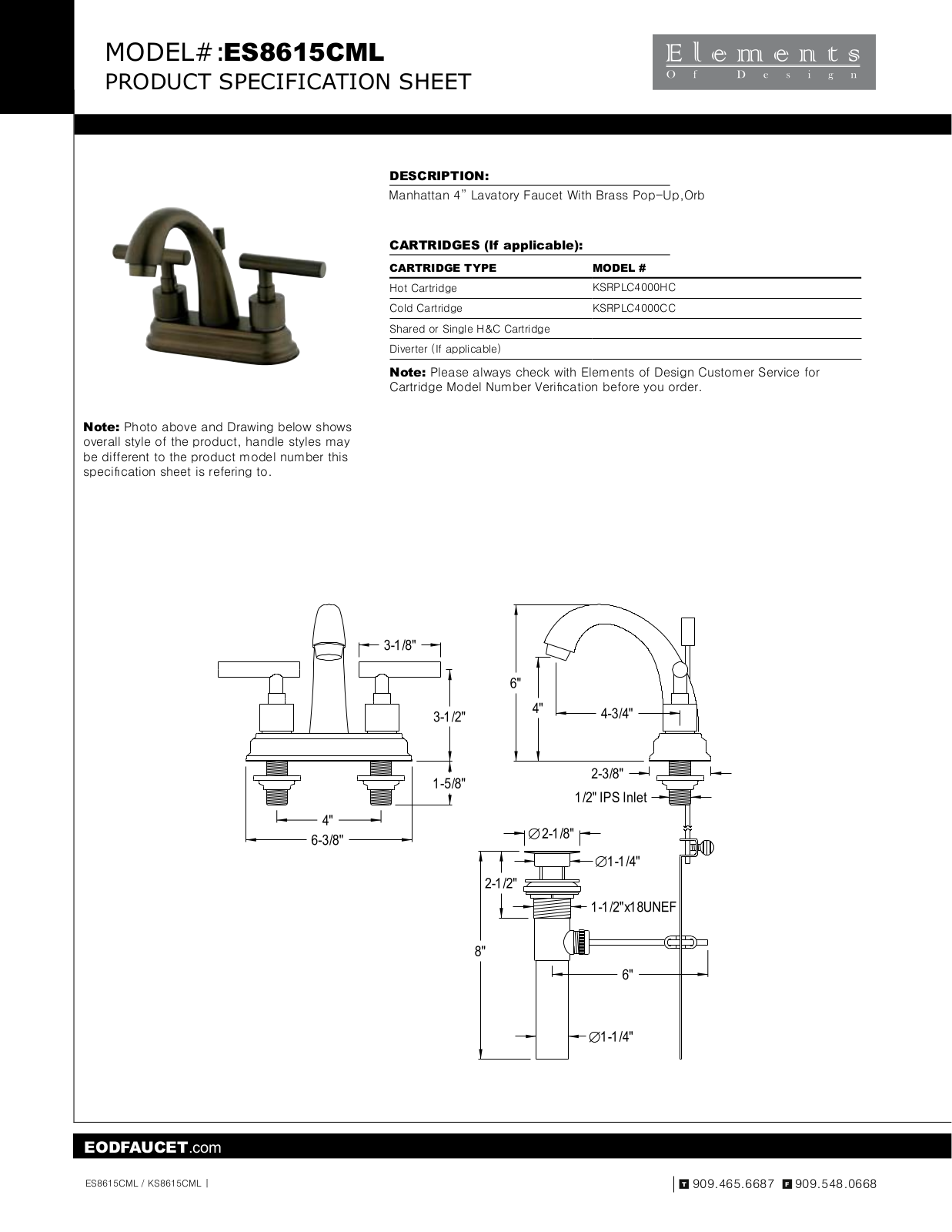 Elements of Design EDE3930 Specifications-Oil Rubbed Bronze - ManualMachine.com