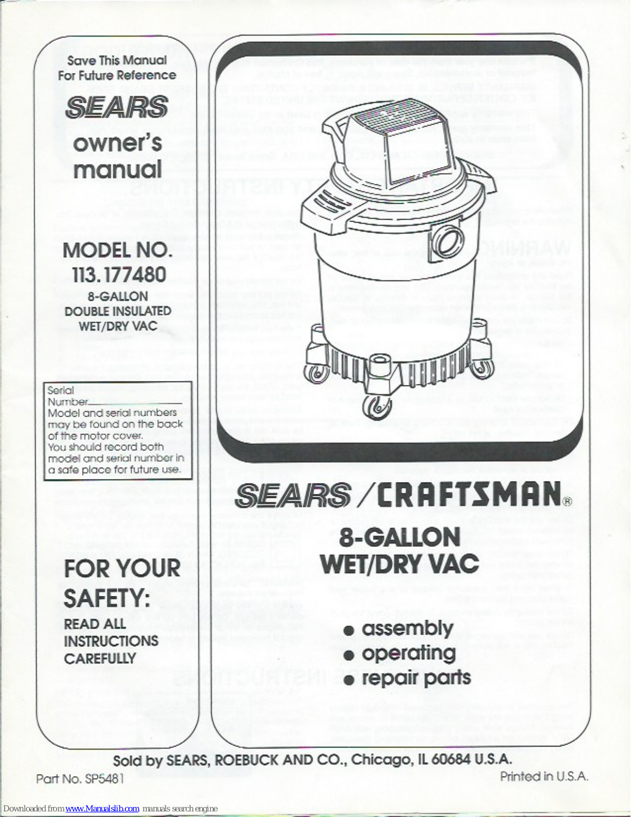 Craftsman 113.177480 Owner's Manual