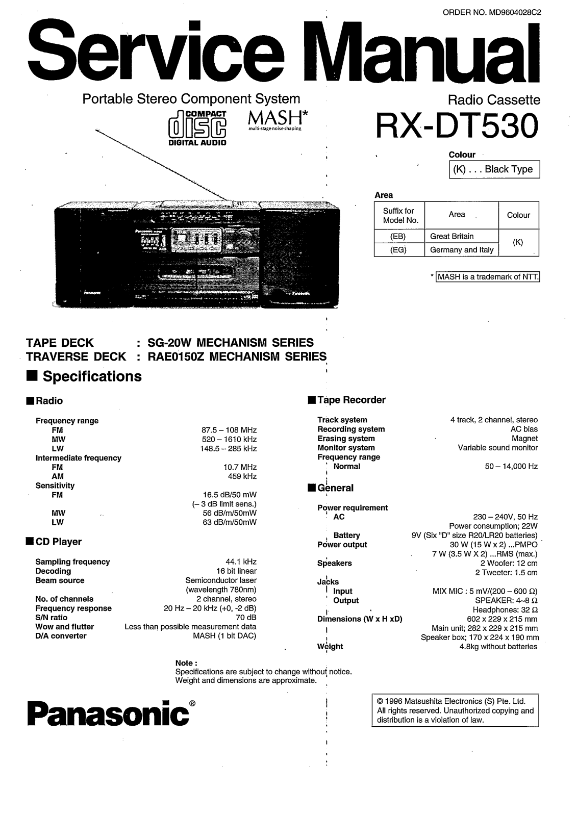 Panasonic RX DT530 Service Manual