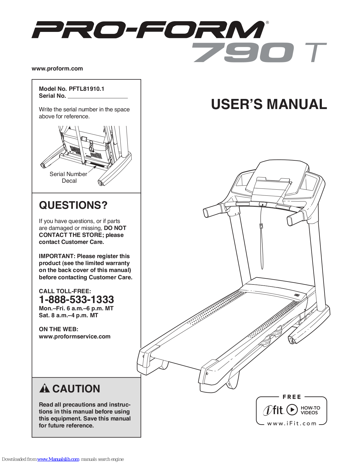 Pro-Form 790t Treadmill, PFTL81910.1 User Manual