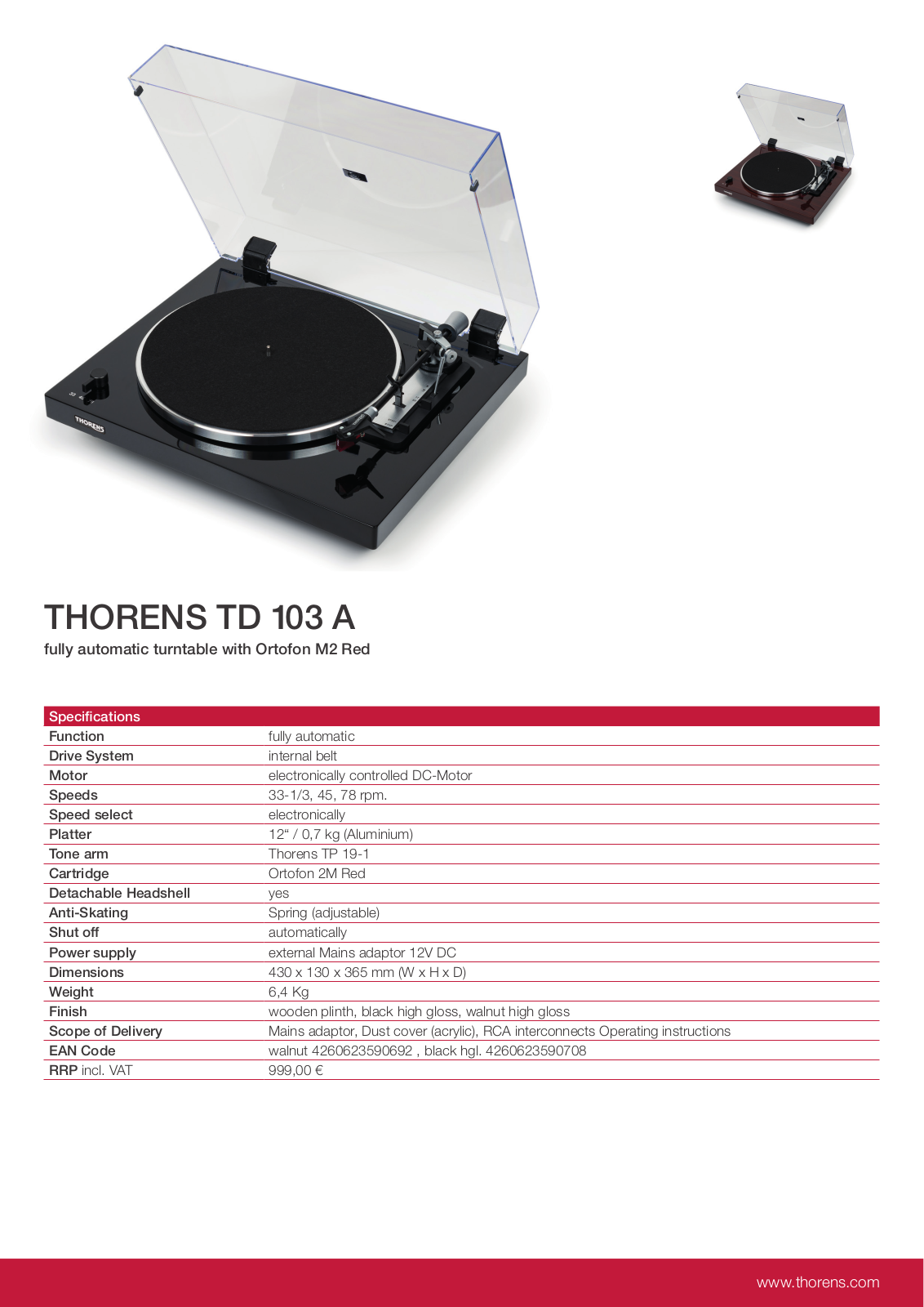 Thorens TD 103 A Technische details