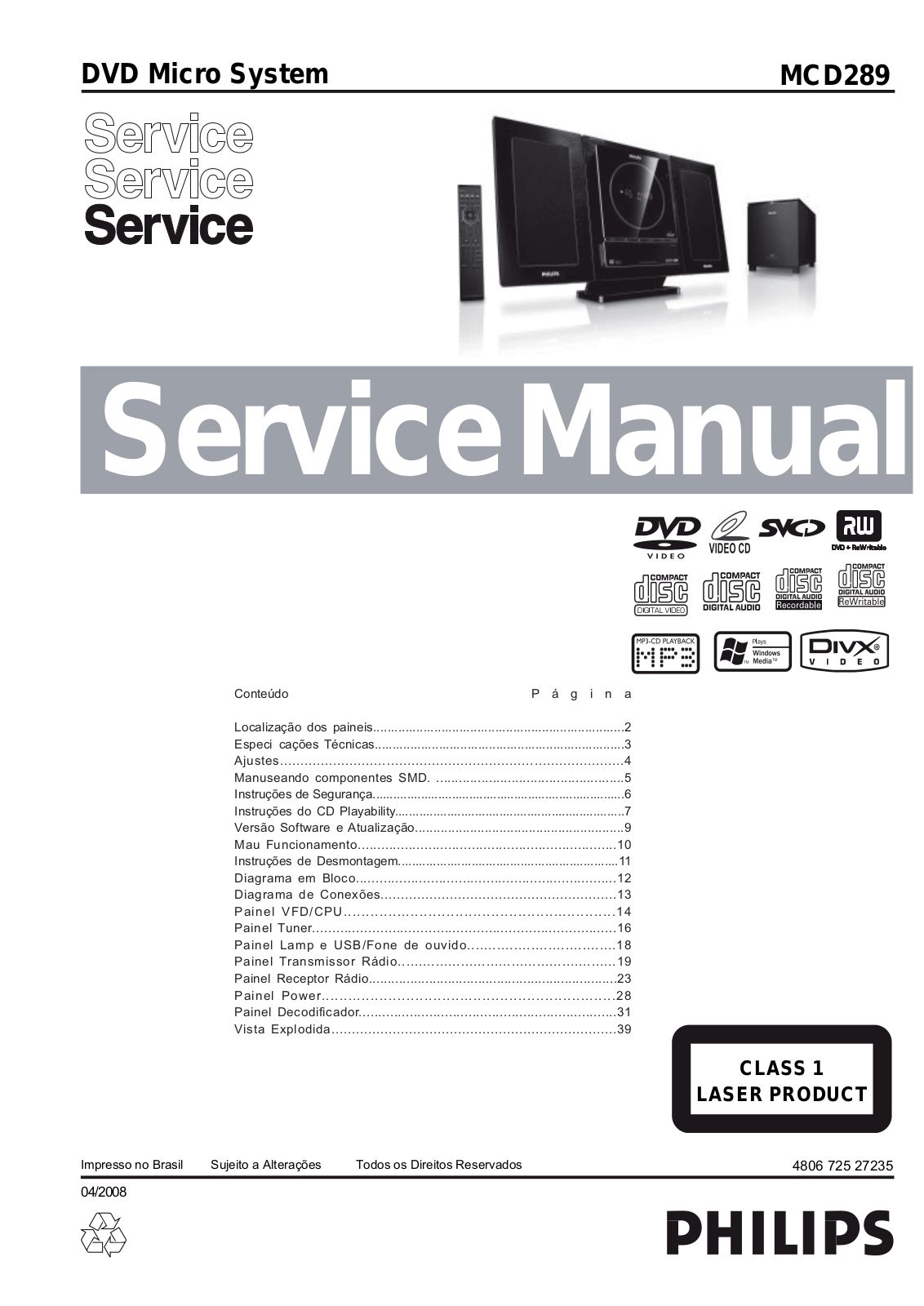 PHILIPS MCD289 Service Manual