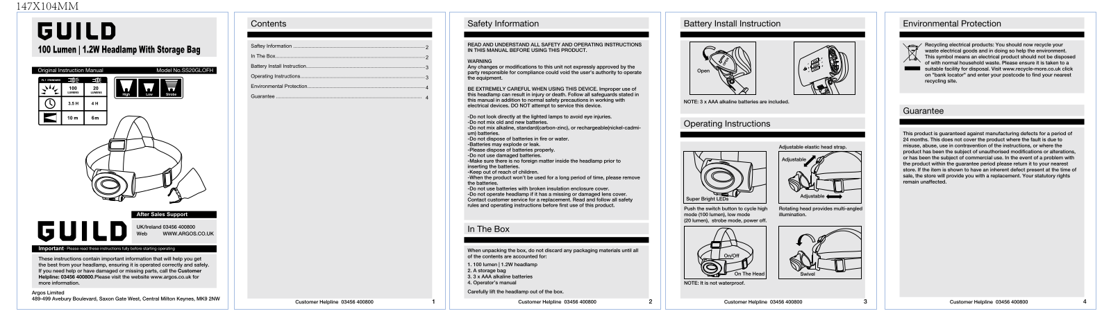 Guild SS20GLOFH Instruction manual