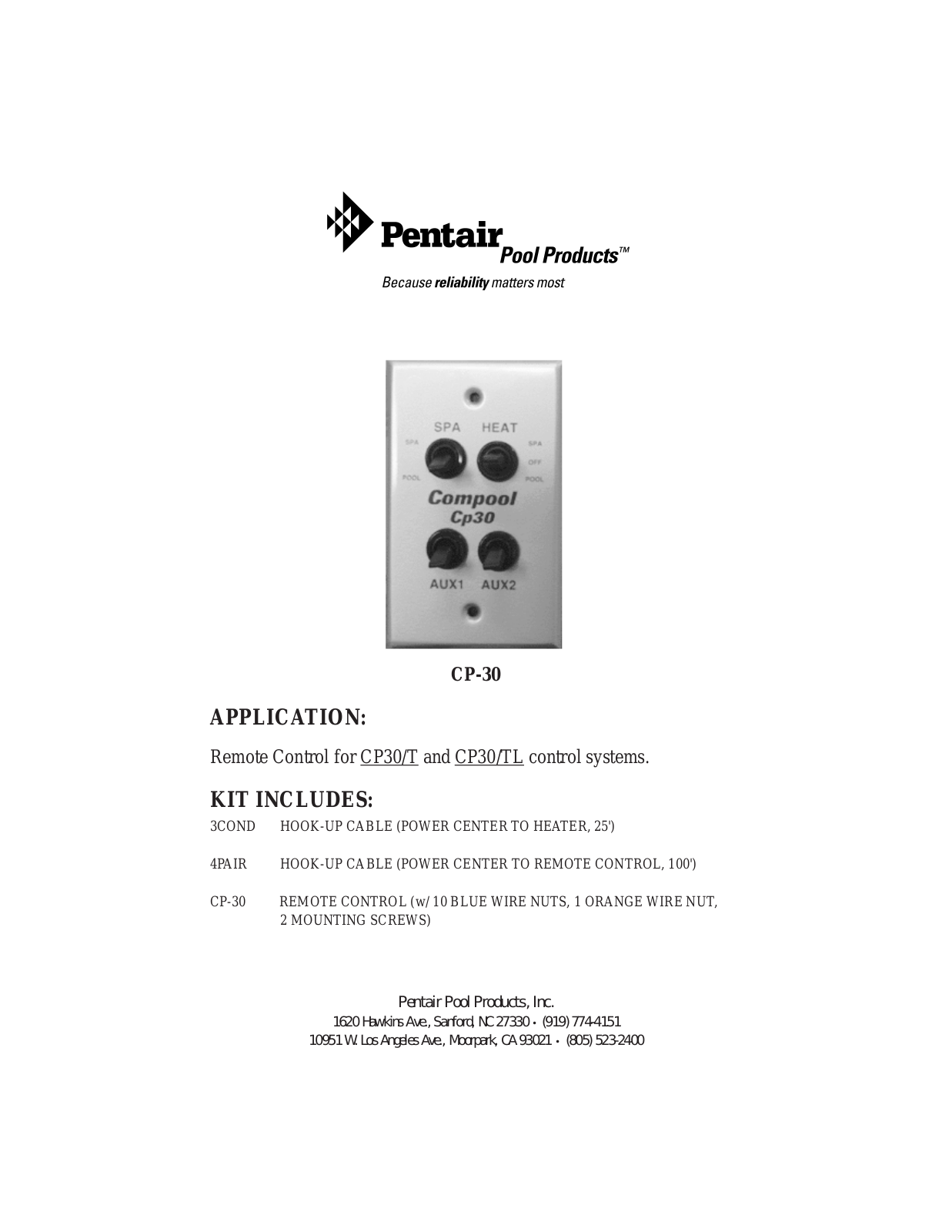 Pentair CP-30 Service Manual