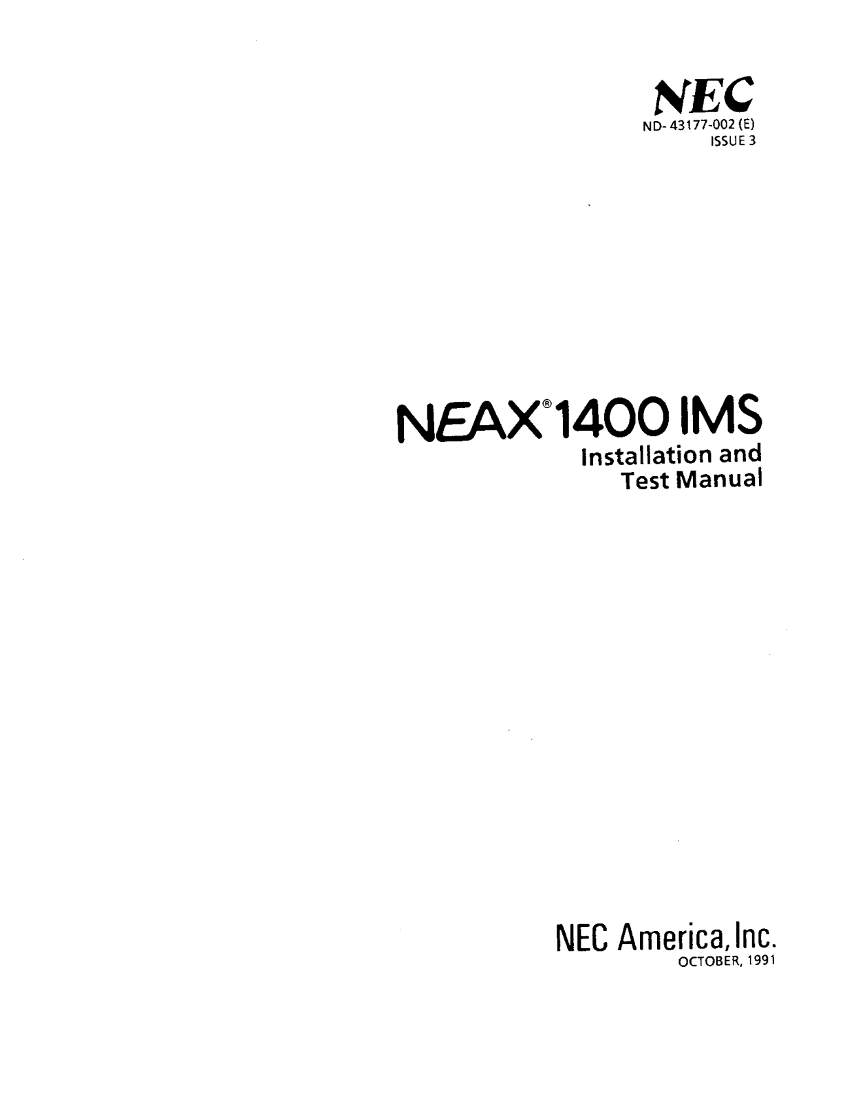 NEC Neax 1400 IMS Service Manual