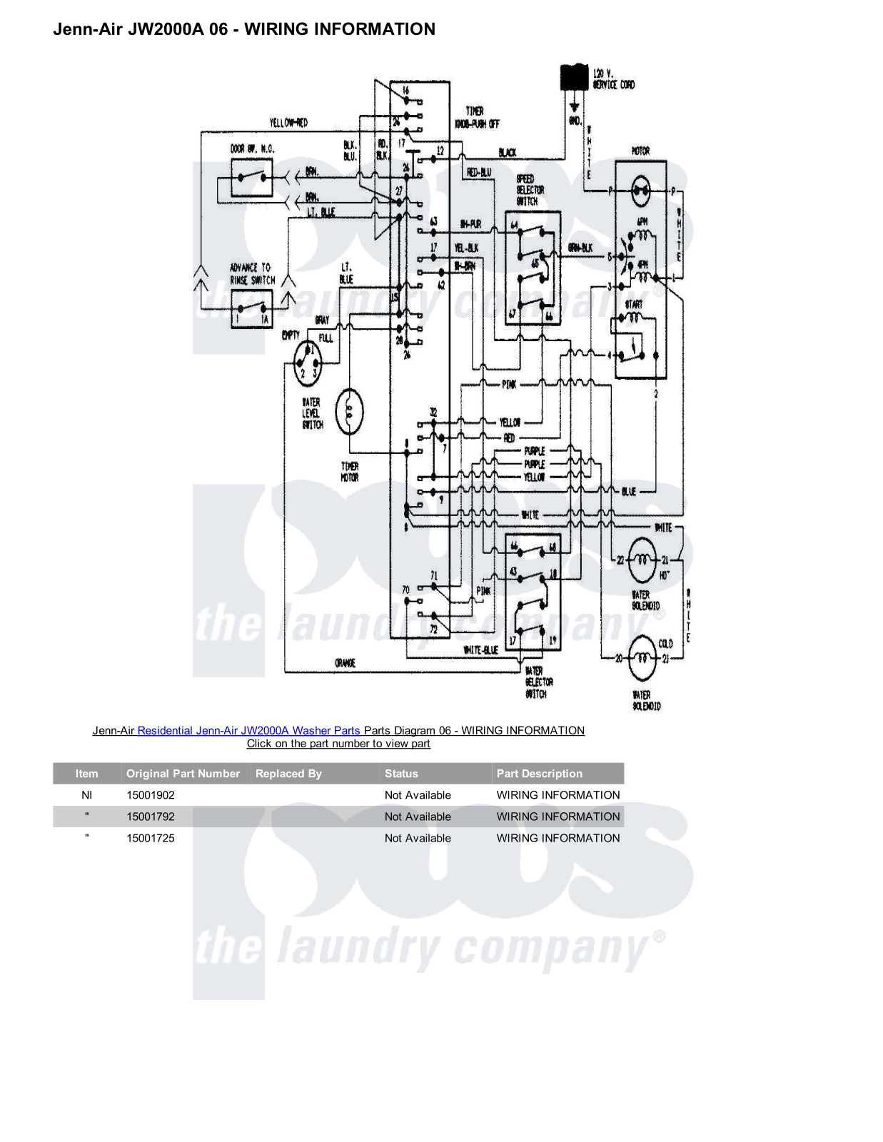 Jenn-Air JW2000A Parts Diagram