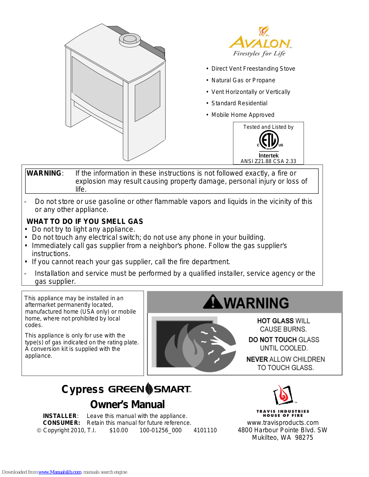 Avalon Cypress, Cypress GREEN SMART Owner's Manual