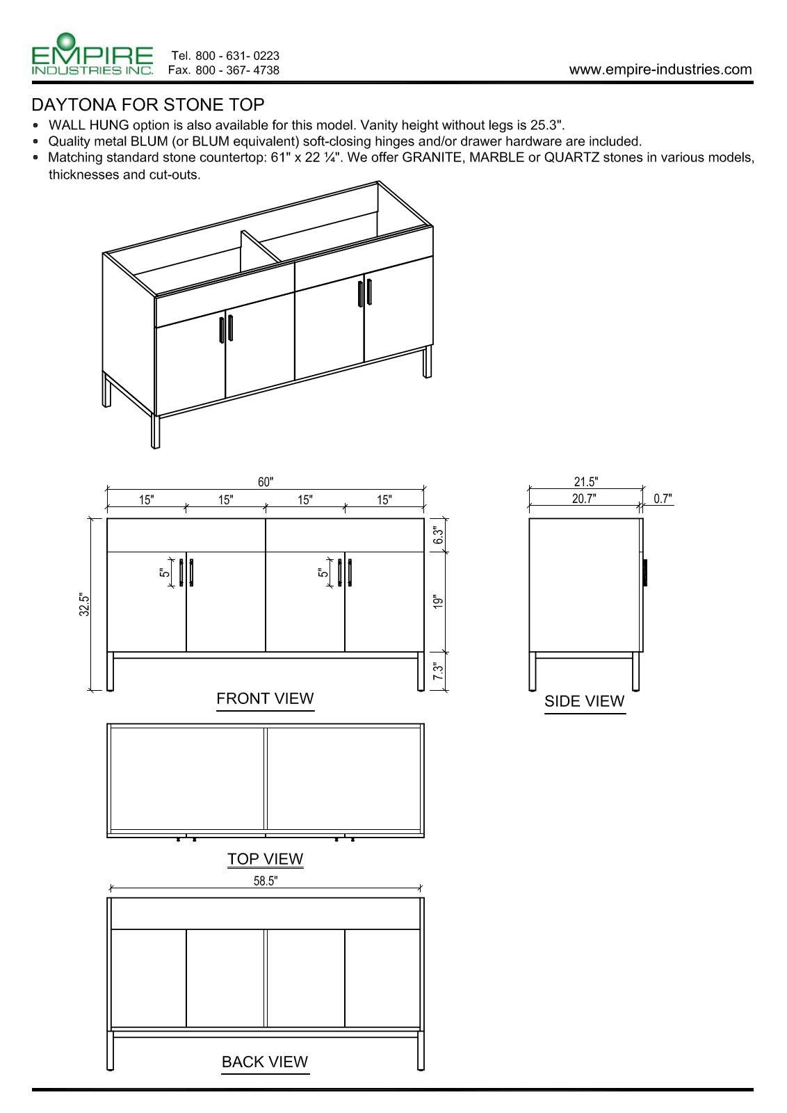 Empire Industries WDS60402BNP, DS60402WMP Specs