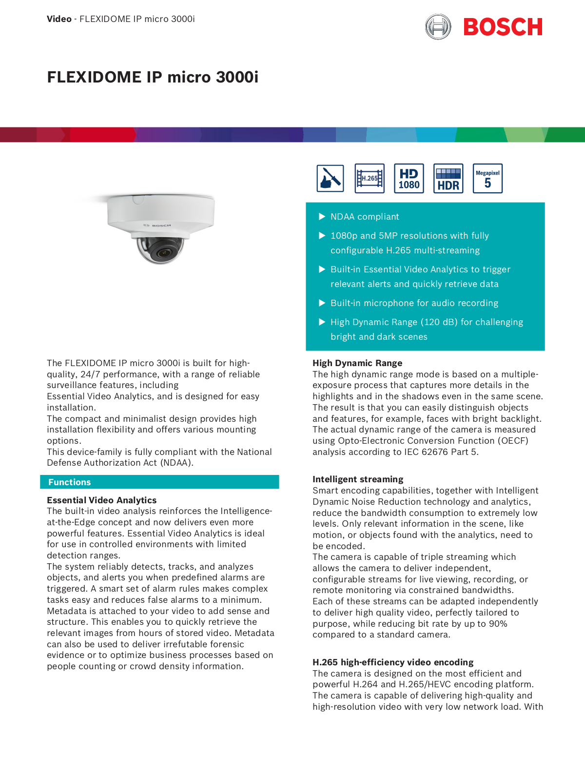 Bosch FLEXIDOME IP micro 3000i Datasheet