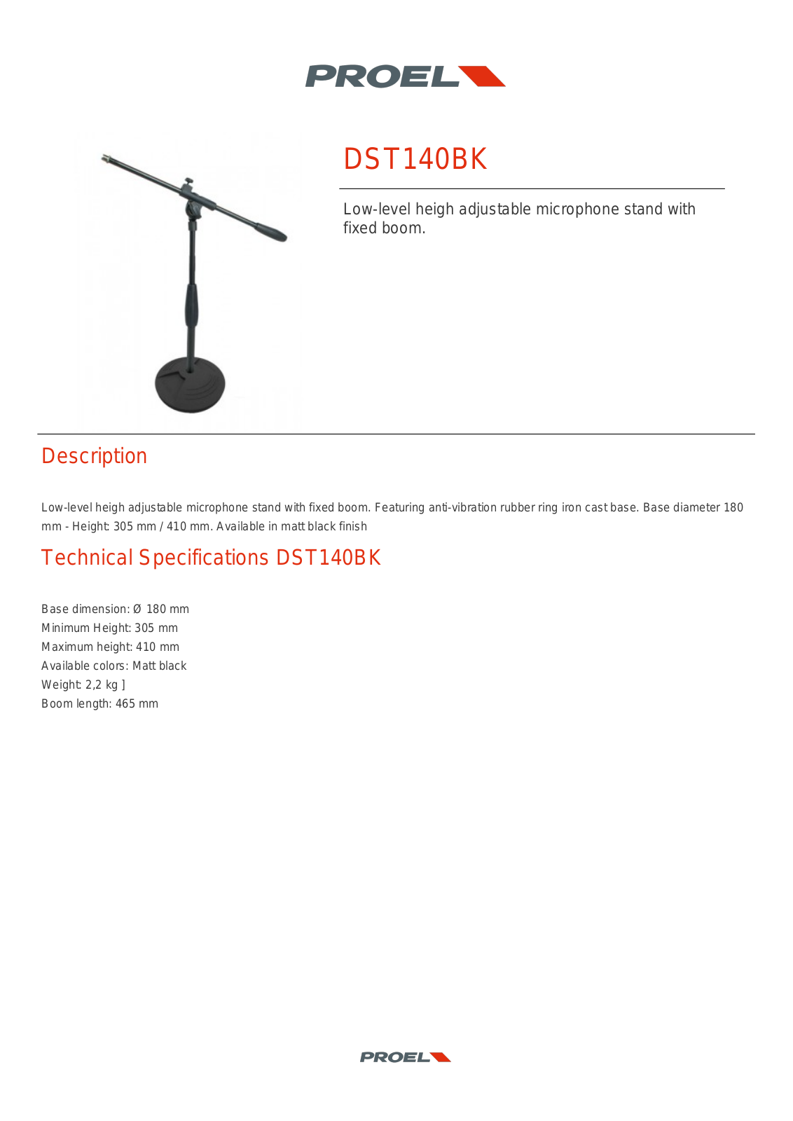 PROEL DST140BK TECHNICAL SPECIFICATIONS - ManualMachine.com