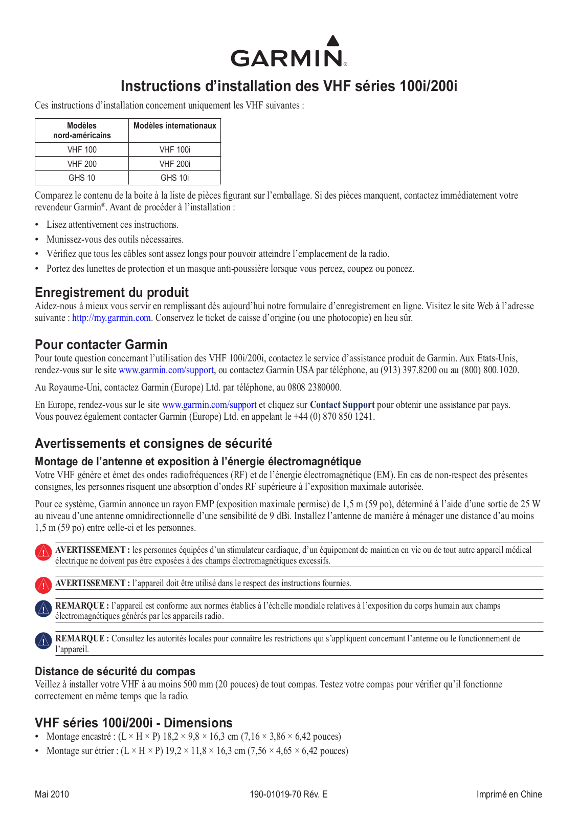 Garmin VHF 100, VHF 200 Installation manual