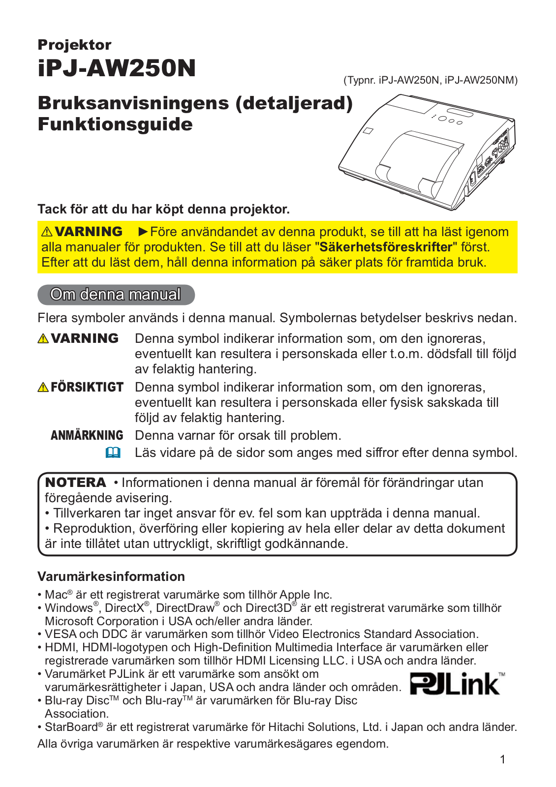 Hitachi iPJ-AW250N, iPJ-AW250NM Instruction Manual