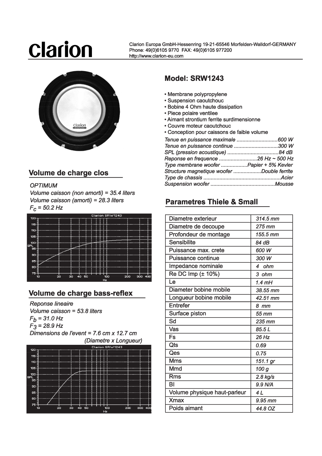 Clarion SRW1243 Owners Manual