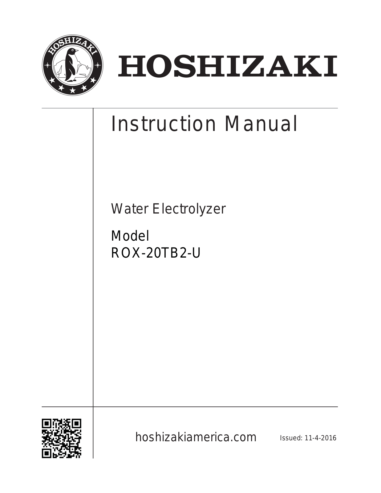 Hoshizaki ROX-20TB2-U Operator’s Manual