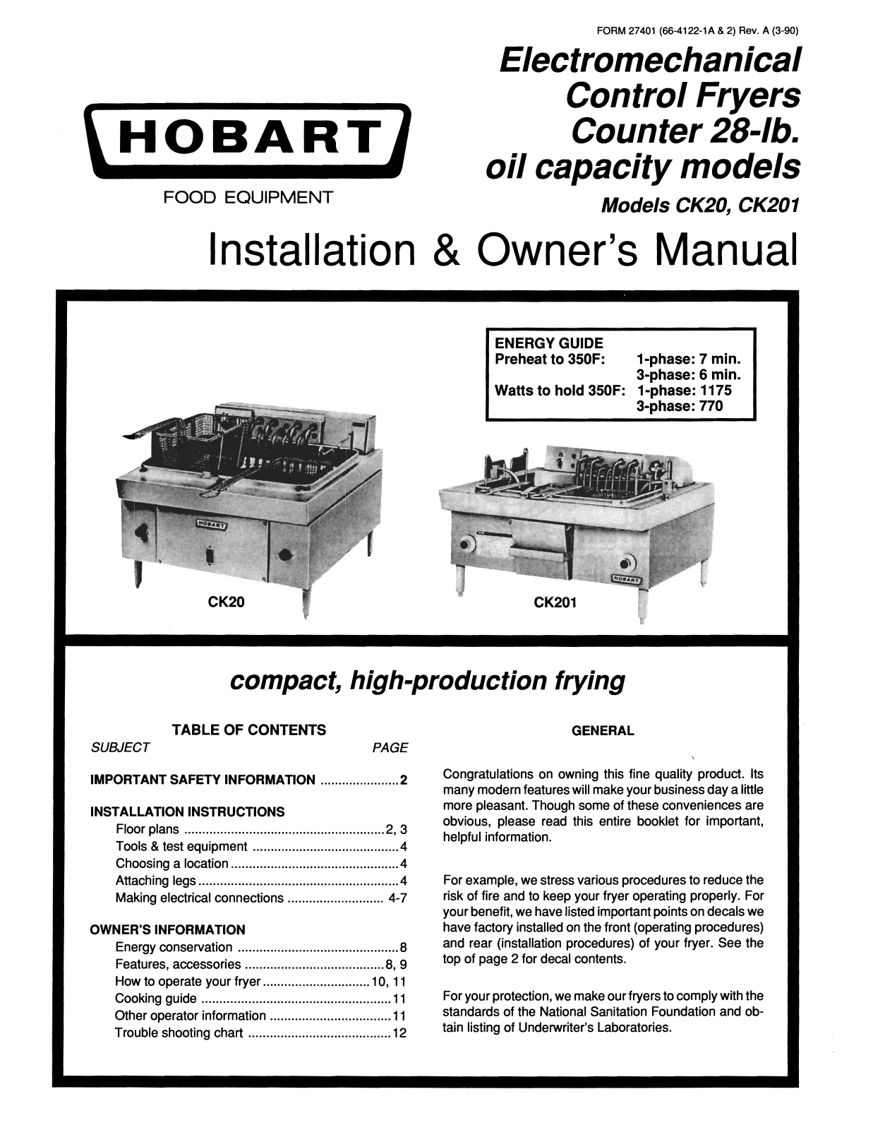 Hobart CK20, CK201 User Manual