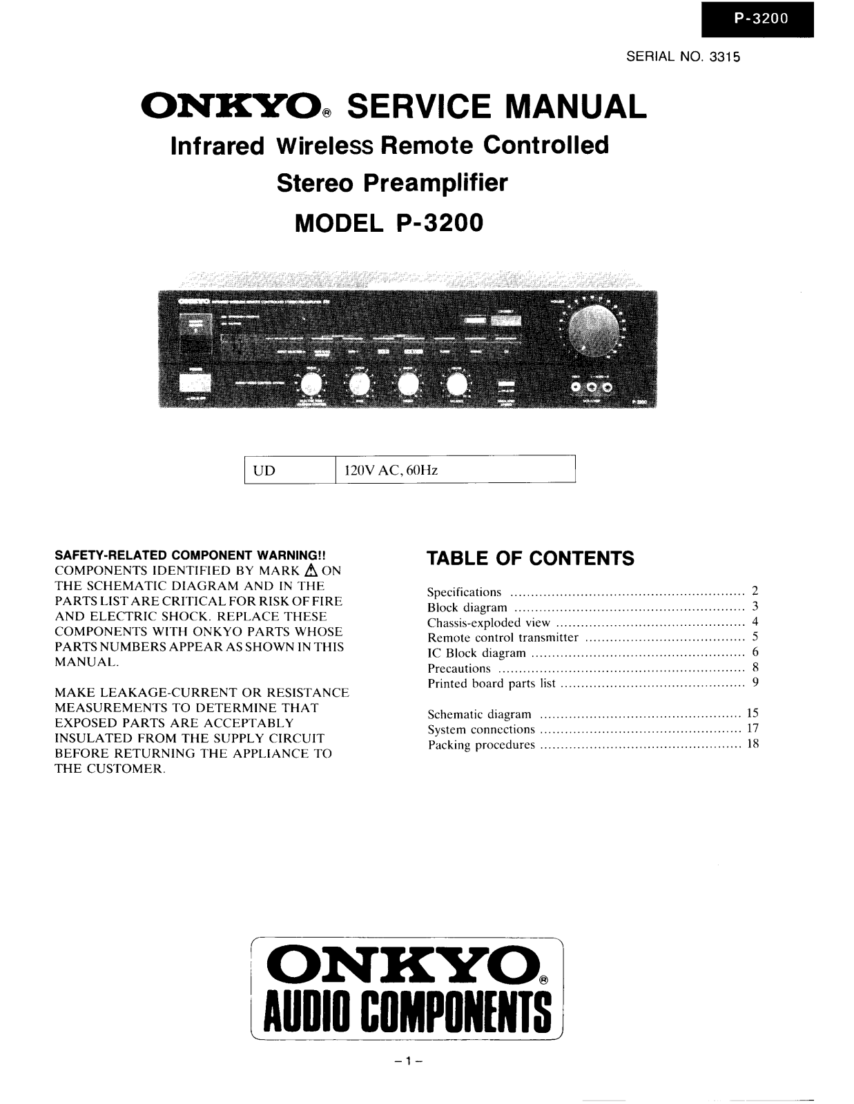 Onkyo P-3200 Service manual