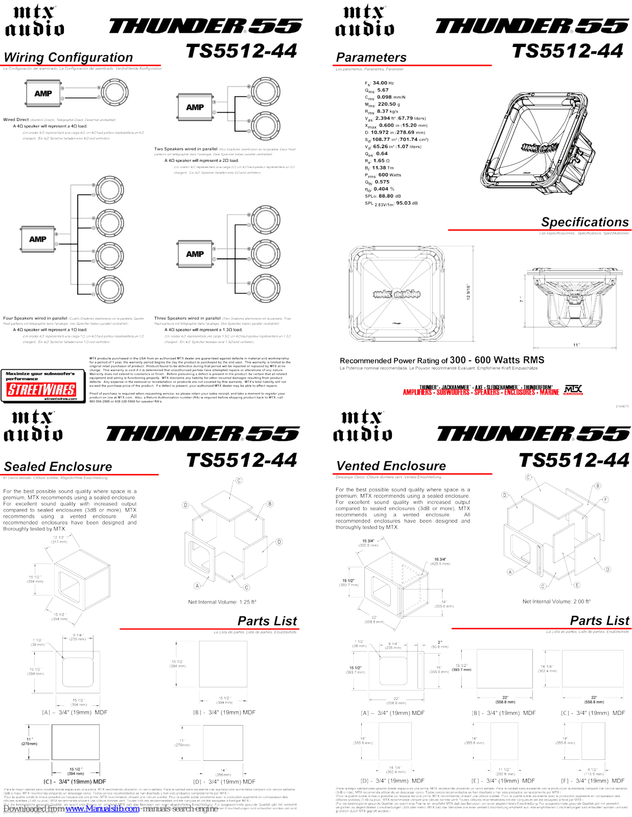 MTX Thunder TS5512-44, Thunder 55 Connection Manual - ManualMachine.com