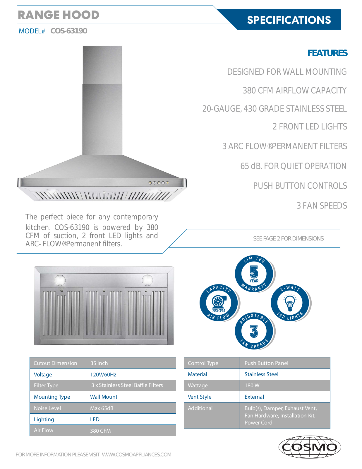 Cosmo COS63190 Specifications - ManualMachine.com