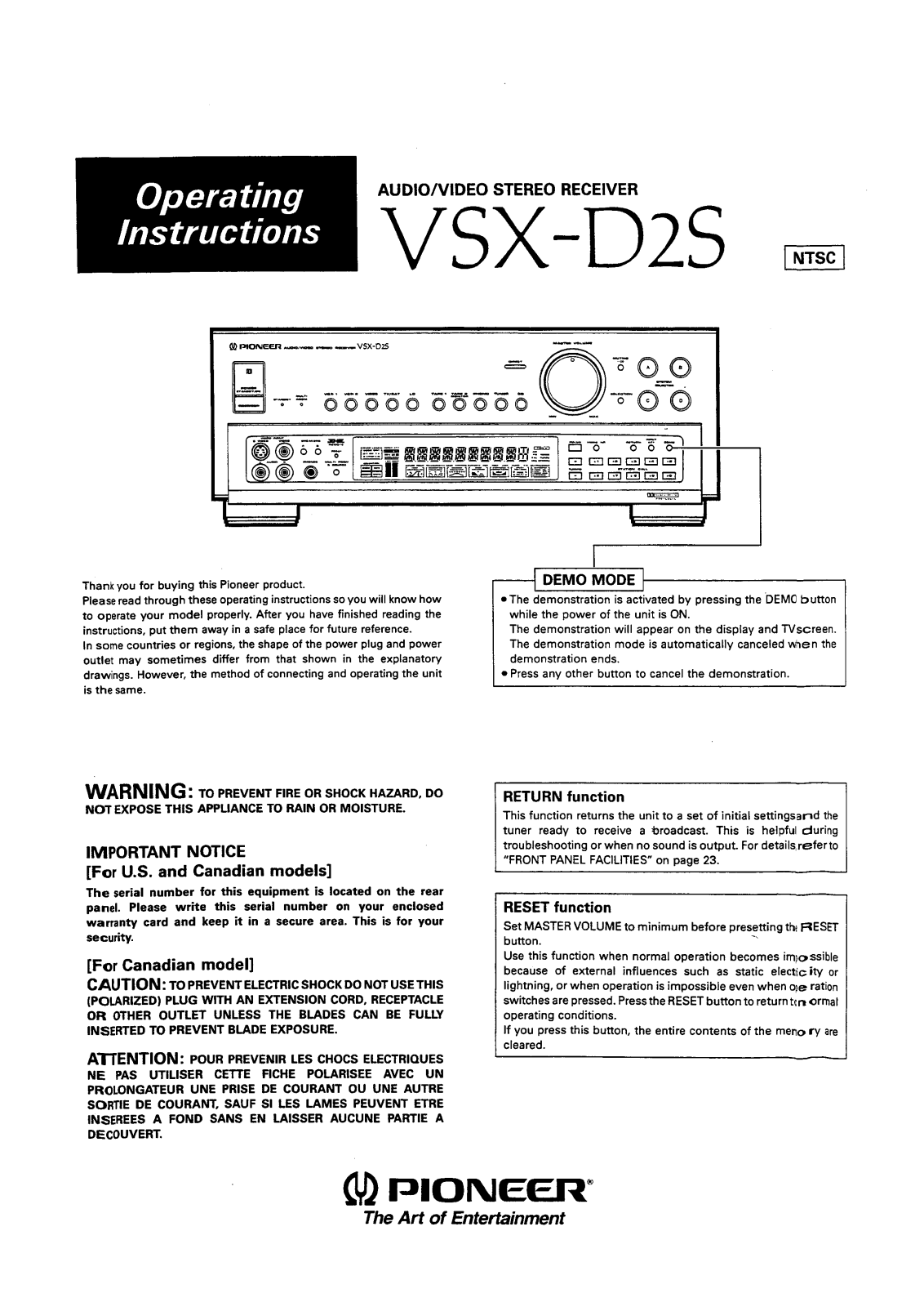 Pioneer VSX-D2S User Manual