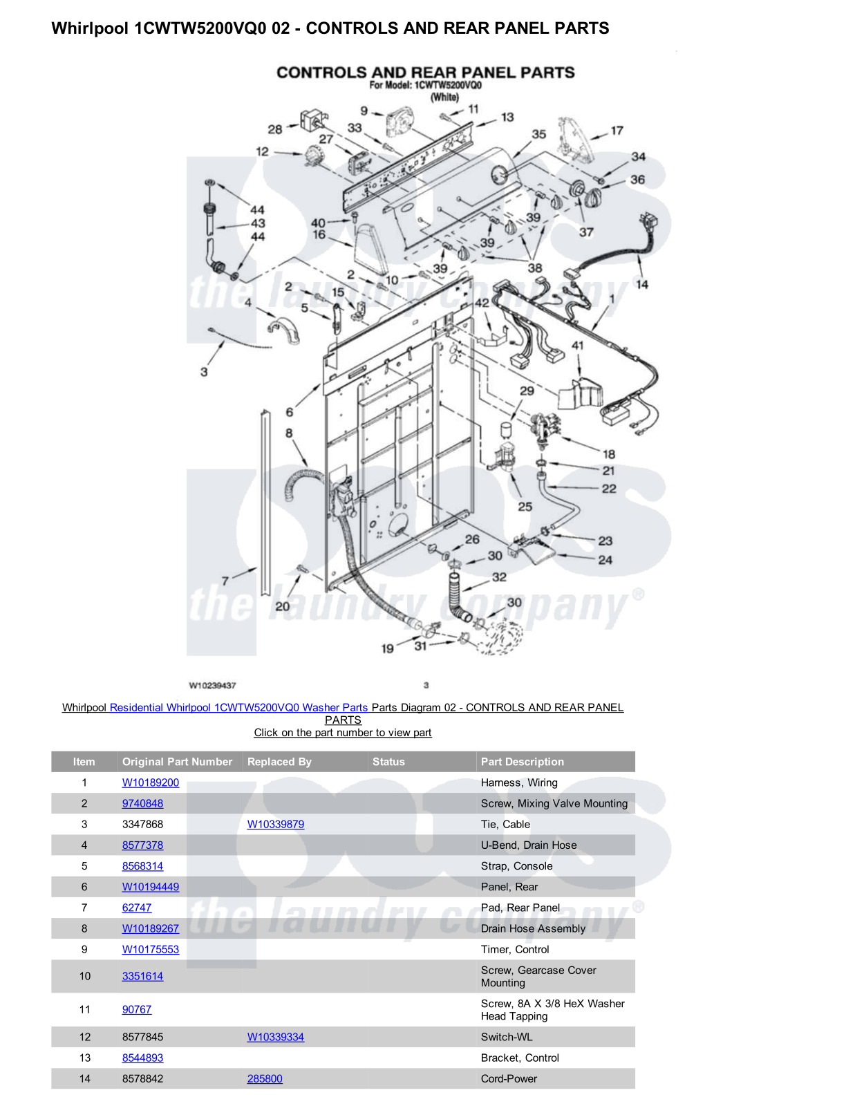 Whirlpool 1CWTW5200VQ0 Parts Diagram